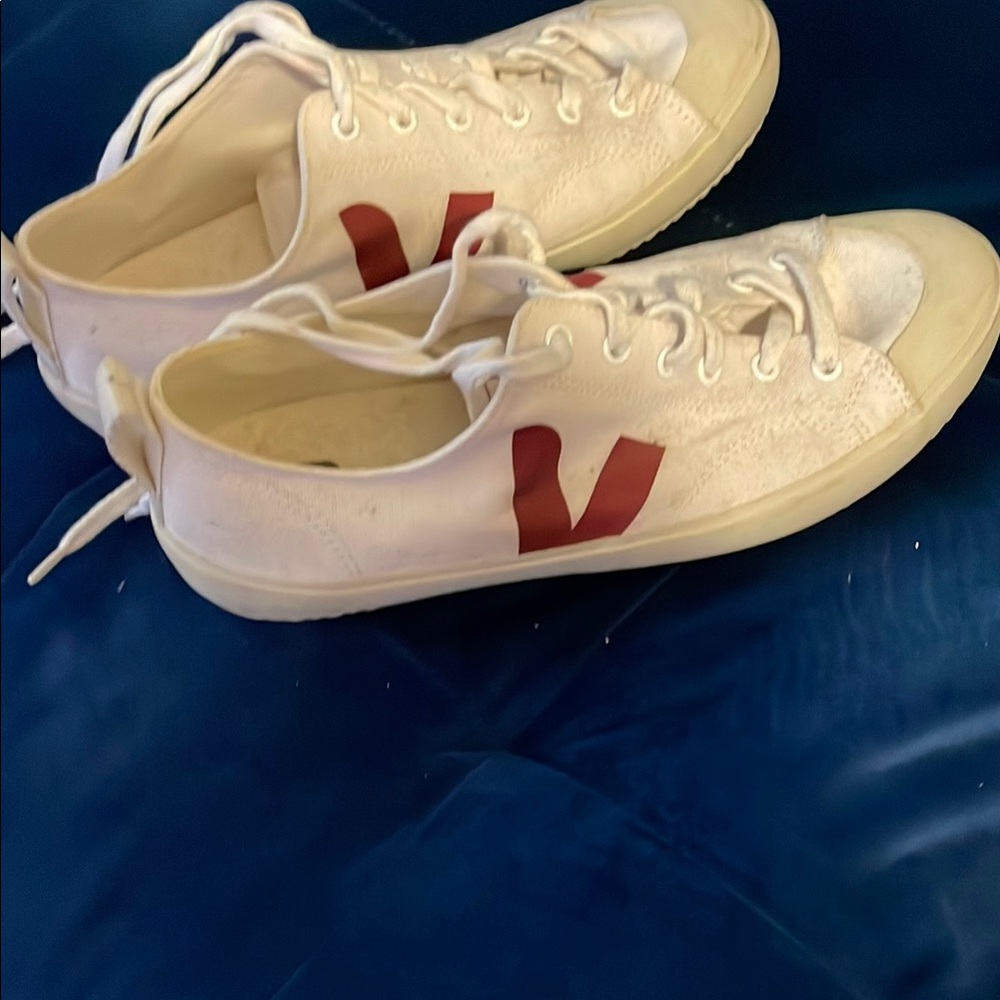 Veja White Sneakers with Red V Logo